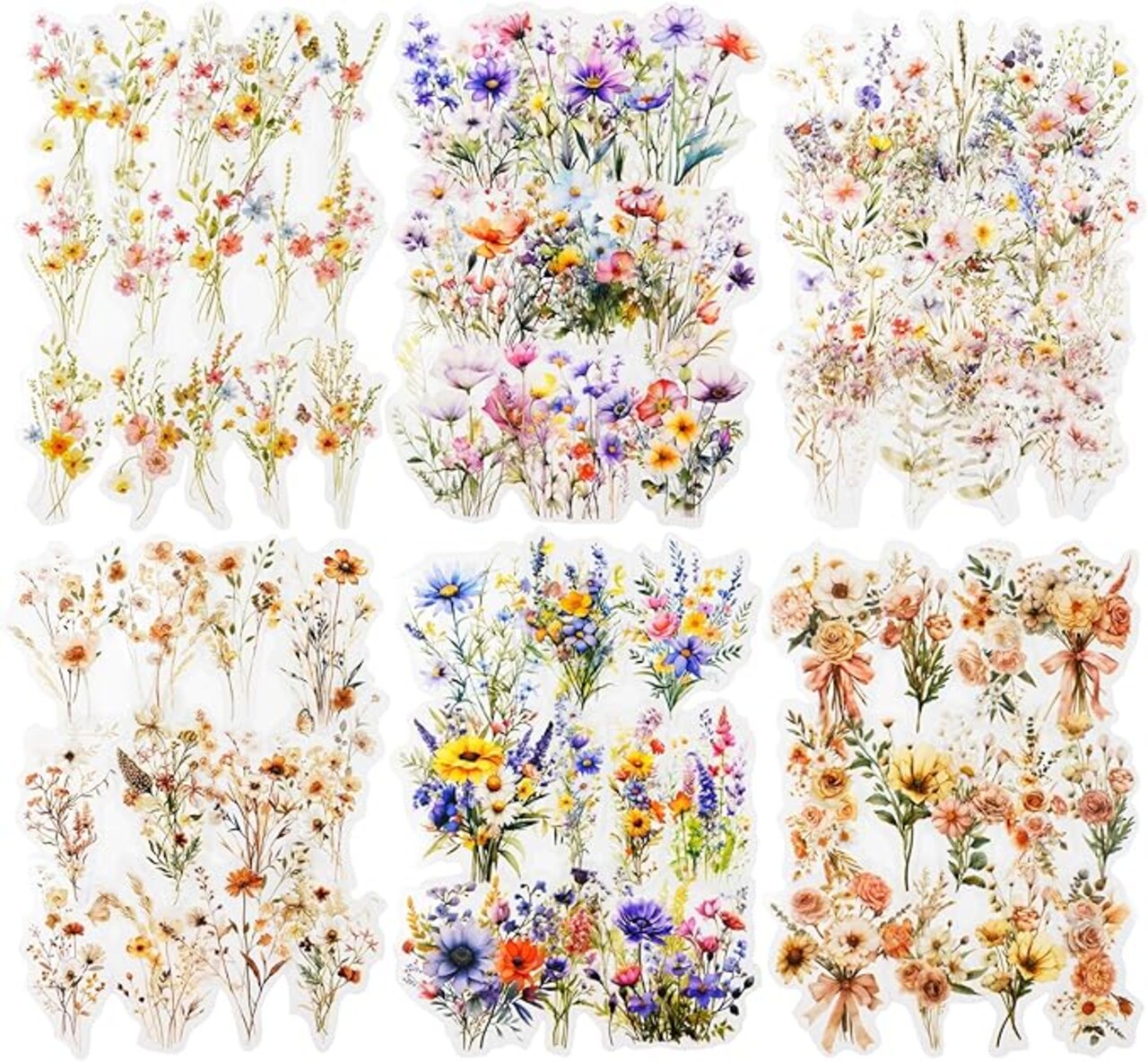 90PCS Floral PET Stickers, Botanical Flower Scrapbook Stickers for Journaling, DIY Crafts and Planner Decoration, Transparent Waterproof Junk Journal Supplies